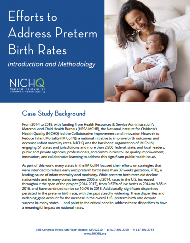 Case study cover Efforts to Address Preterm Birth Rates