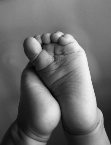 baby feet black and white